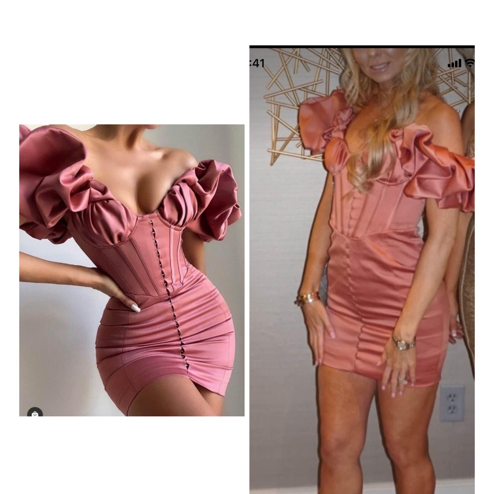 HOUSE OF CB/ Annabelle Rose Pink Strapless Corset Bustier Ruffle Mini Dress XS